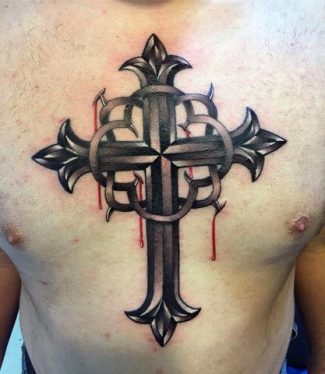 Fantasy Cross Black and Grey Tattoo Design – Tattoos Wizard Designs