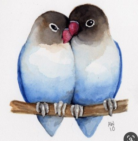 Buy Cute Lovebirds Original Drawing Painting Pet Baby Birds Pair Portrait  A5 Miniature Art Online in India - Etsy